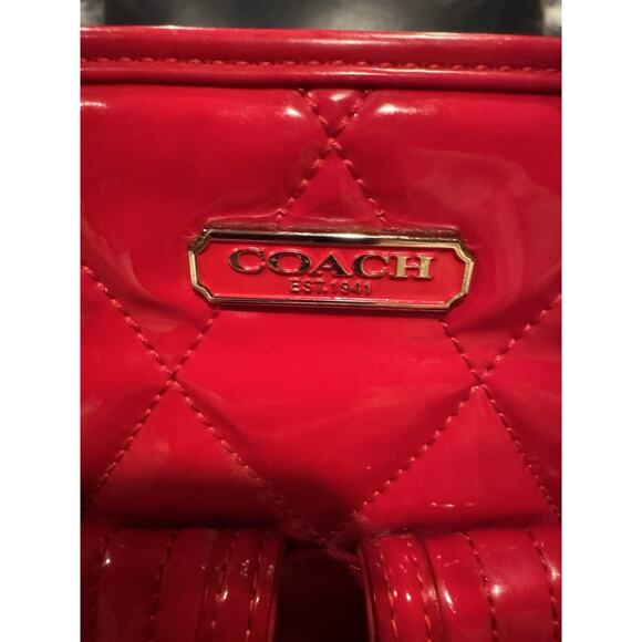 Coach Poppy Red Liquid Gloss Patent Leather Quilted Handbag - Picture 6 of 7